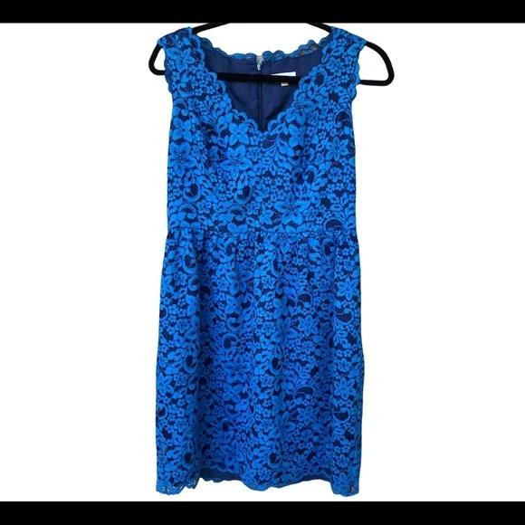 Shoshanna Dresses | Revolve Shoshanna Loren Blue Lace Sierra Dress V Neck Size 8 Scalloped Edge | Color: Blue | Size: 8 | Thismamaresells's Closet